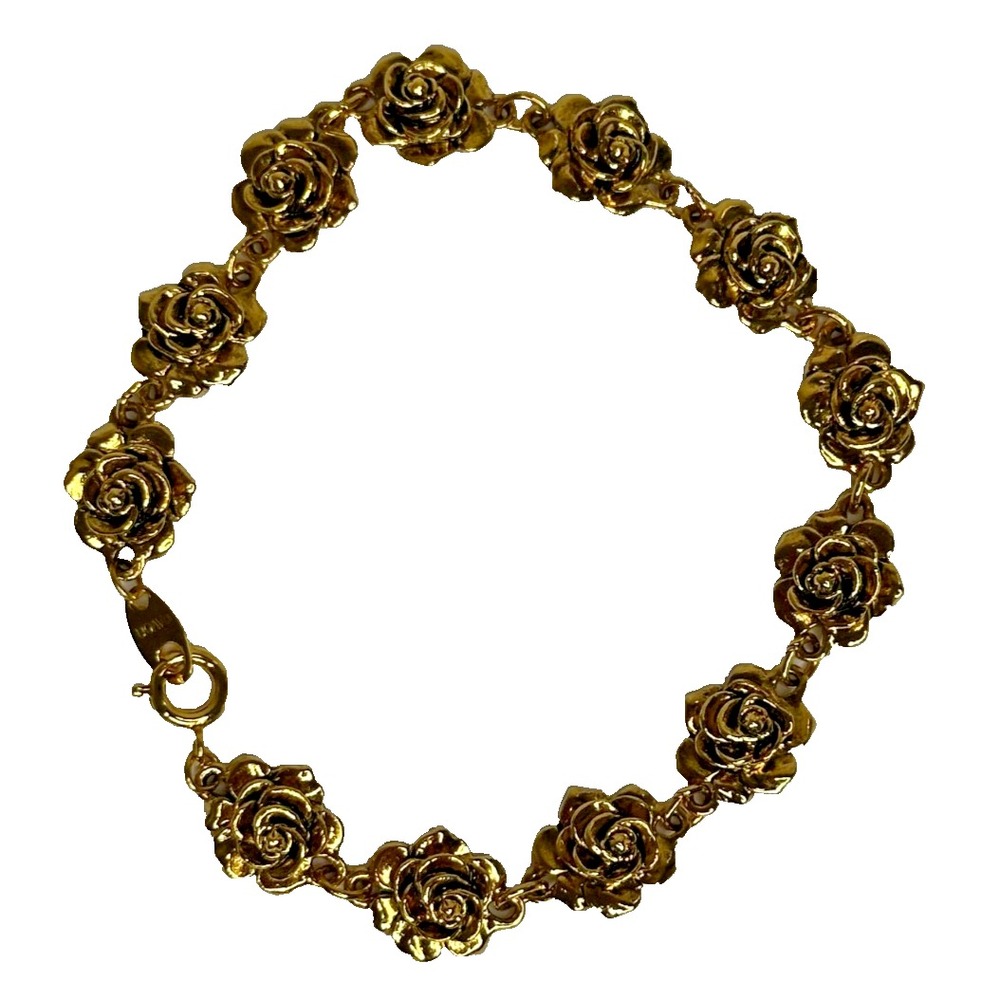 Avon Rose Bracelet Gold Tone Links Flower Signed Vintage 8"